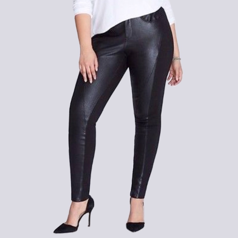 Lane Bryant Faux Leather Pants Mixed Media Plus 3X 24 Black Modern Minimal Chic